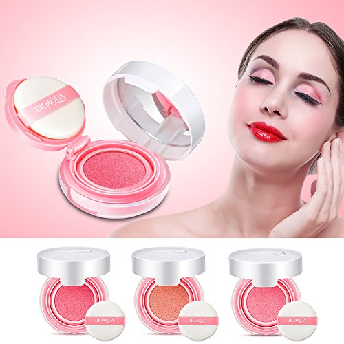 Air Cushion BB Cream, Pasta de maquillaje Blusher a prueba de agua Nude Rouge Cream Blusher Powder with Blush Sponge(naranja)