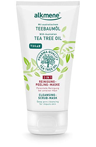 alkmene Mascarilla exfoliante 3en1 con aceite del árbol del té - anti espinillas, manchas y rojeces - cuidado facial vegano sin siliconas, ni parabenos 1x 150 ml
