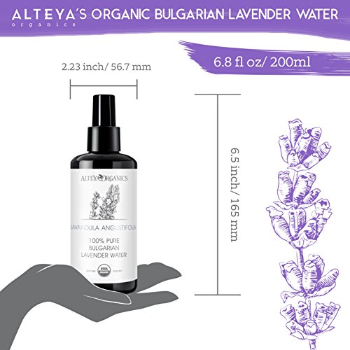 Alteya Tóner de agua de lavanda orgánico - Botella de vidrio - 200 ml, USDA orgánico, de la destilería de Alteya, grado de cuidado de la piel, especial destilado térmico