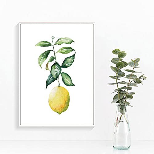 Amarillo Limón Poster Verano Fruta Lienzo Pared Pintura Fruta Tienda Minimalista Pared Arte Hogar Decoracion Verano Fruta Verde Hojas Limón Arte Cuadro （No Marco）