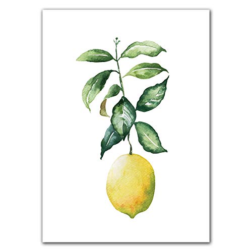 Amarillo Limón Poster Verano Fruta Lienzo Pared Pintura Fruta Tienda Minimalista Pared Arte Hogar Decoracion Verano Fruta Verde Hojas Limón Arte Cuadro （No Marco）