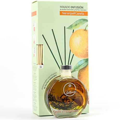 Ambientador Mikado Difusor de Varillas Perfumadas con Infusión de Hierbas Naturales Efecto Energizante - Canela y Naranja 75ml