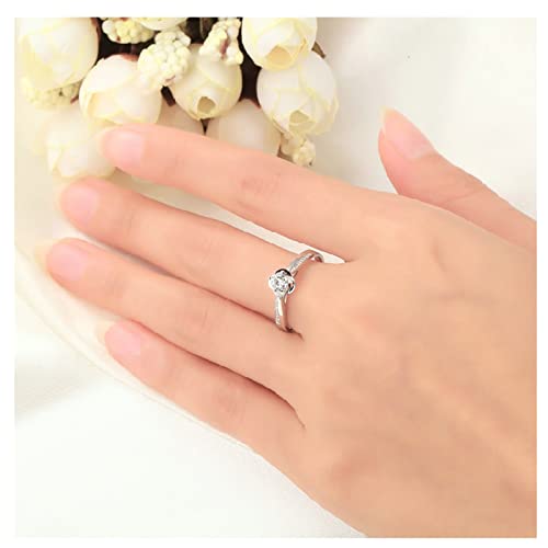 AmDxD Anillo de mujer de lujo de oro blanco de 18 quilates. Anillo de lujo para mujer con flor blanca y diamante de 0,23 quilates, 61.5, Oro blanco de 18 quilates, Diamond