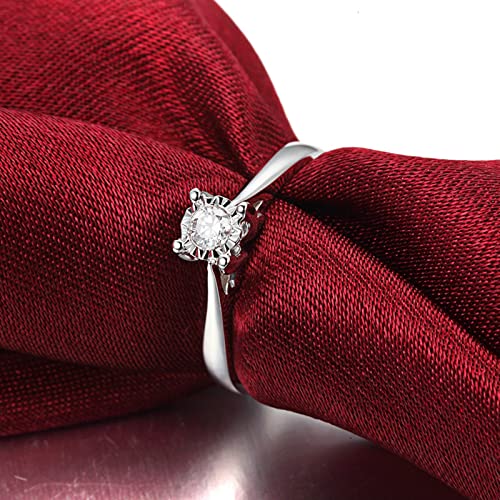 AmDxD Anillo de mujer de oro blanco de 18 quilates, anillo solitario de 4 piedras blancas con diamante de 0,1 quilates para mujer, 62.5, Oro blanco de 18 quilates, Diamond