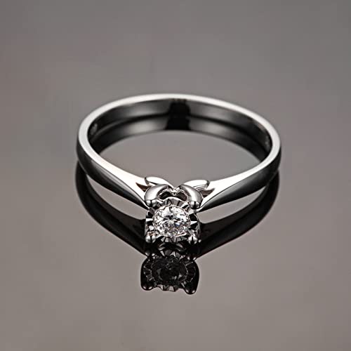 AmDxD Anillo de mujer de oro blanco de 18 quilates, anillo solitario de 4 piedras blancas con diamante de 0,1 quilates para mujer, 62.5, Oro blanco de 18 quilates, Diamond