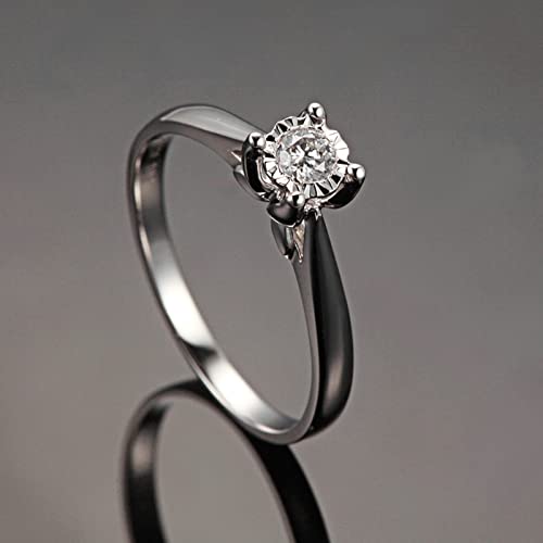 AmDxD Anillo de mujer de oro blanco de 18 quilates, anillo solitario de 4 piedras blancas con diamante de 0,1 quilates para mujer, 62.5, Oro blanco de 18 quilates, Diamond