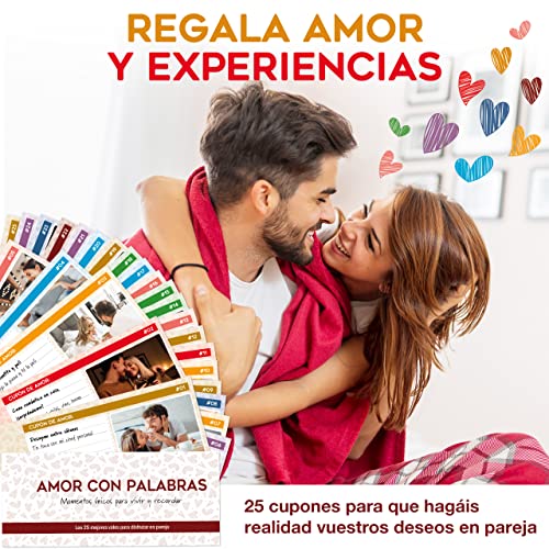 AMOR CON PALABRAS - Talonario para parejas 25 cupones. El mejor regalo para parejas o regalo para novia o novio. Los mejores vales para parejas del mercado. El Mejor Regalos para Parejas