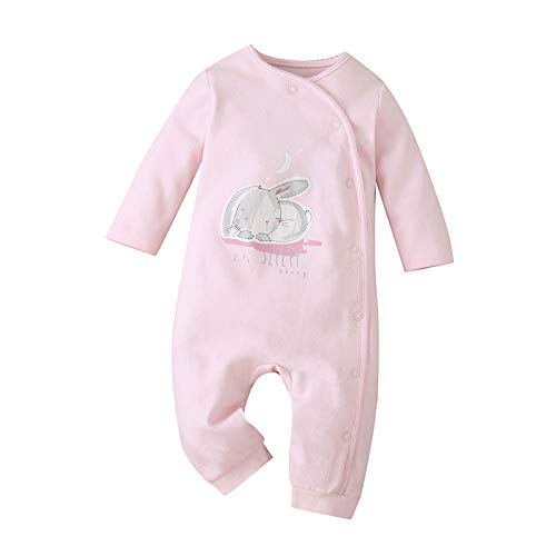 amropi Pack de 3 Mono Bebé Niñas Niños Peleles Pijama Mameluco de Manga Larga, 6-9 Meses,Rojo/Rosa/Blanco