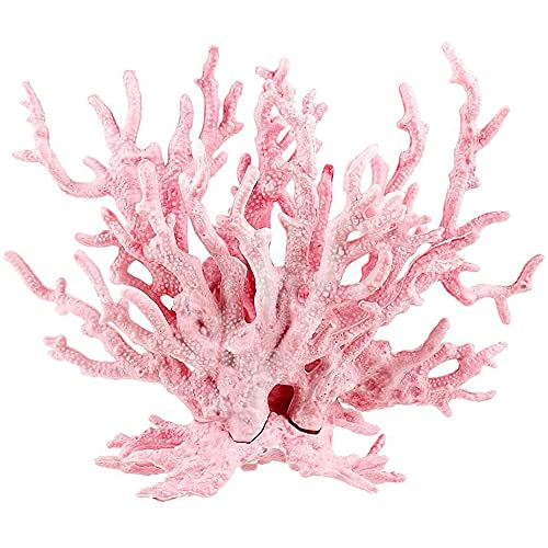 ANCLLO Acuario Artificial Coral en Forma de Rama Resina de Coral Falso Adorno de Planta de Coral Vivo Colorido Pecera Decoración de Planta de Agua de plástico (Rosa 17x13cm)