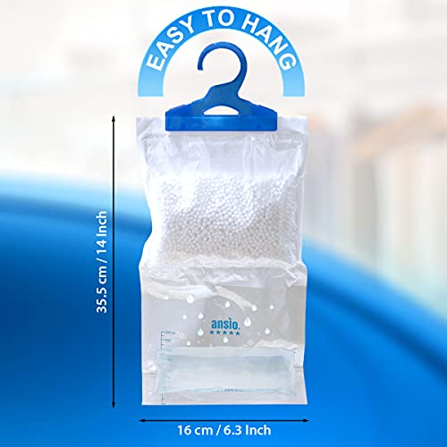ANSIO Deshumidificador para Armario Colgante, Eliminador de Condensación, Absorbente de Humedad, Deshumidificadores para Humedad, Moho, Humedad en Armario, Dormitorio, Caravana, Baño, Sótano - 210 g Paquete de 6