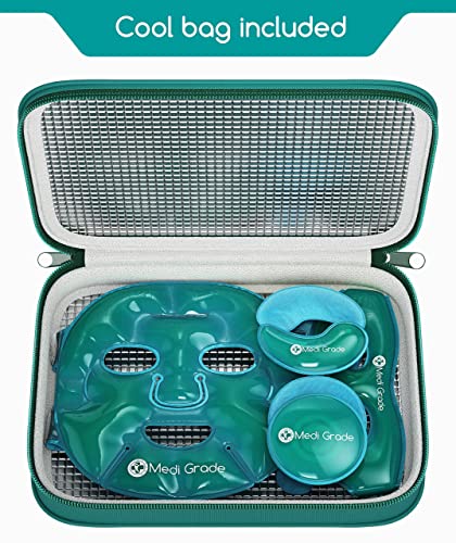 Antifaz de Gel Frío y Mascara de Gel para Ojos – Tecnología de Gel Facial de Medi Grade – Set para Cuidado Facial de Mujer y Hombre, Mascara de Frio para Cara Ojos y Anti Ojeras con Bolsa de Gel Frio
