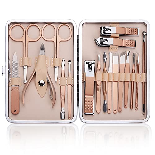 Aokyom 18 in 1 Manicura Cortaúñas de Acero Inoxidable Set de Manicura Pedicura Manicura Pedicura Set Pedicura y Herramientas de Manicura set manicura profesional de manicura Adecuado familias y viajes