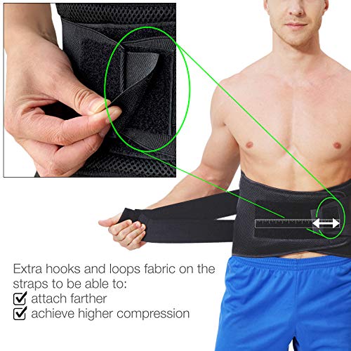 Apoyo lumbar con fuertes tirantes de doble banda, Faja para la Cintura / Espalda / Zona lumbar - Marca Neotech Care - Color Carbón - Talla L