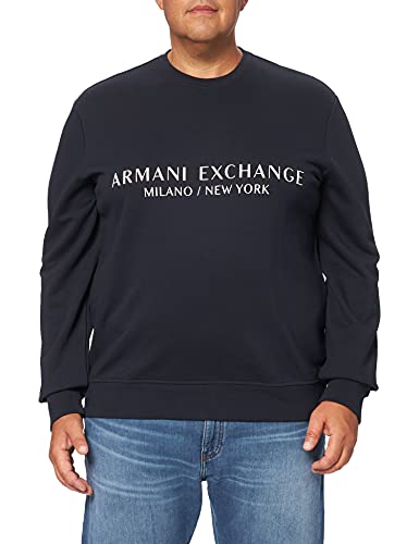 Armani Exchange Crew Neck, Front Extended Logo Sudadera, Azul Marino, L para Hombre