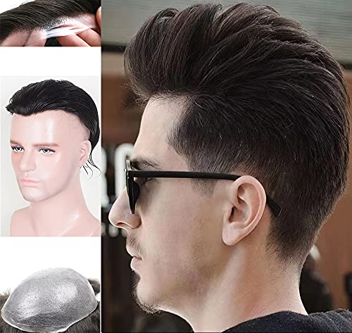 Auspiciouswig Human Hair Men's Toupee Sistema de reemplazo de cabello de piel delgada para hombres (8x10 inch, Natural Colour)