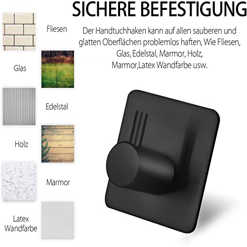 Auxmir 4 Piezas Ganchos Adhesivos de Pared para Toallas de Baño y Cocina, Acero Inoxidable 304 Adhesivo 3M Negro