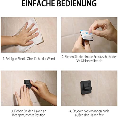 Auxmir 4 Piezas Ganchos Adhesivos de Pared para Toallas de Baño y Cocina, Acero Inoxidable 304 Adhesivo 3M Negro