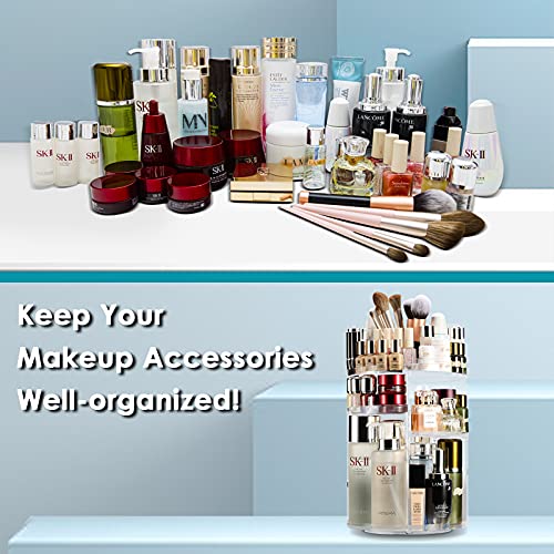 Auxmir Organizador de Maquillaje Giratorio 360°, Ajustable, Organizador Cosmético Cremas, Organizador Perfume para Tocador, Baño, Dormitorio, Transparente