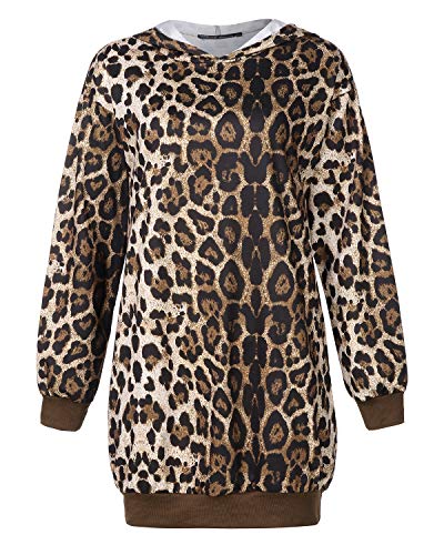 Auxo Mujer Sudadera Larga con Capucha Hoodie Pullover Casual Tie Dye Estampado Chic Otoño Invierno Jersey Talla Grande Sudadera Vestido con Bolsillo Leopardo S