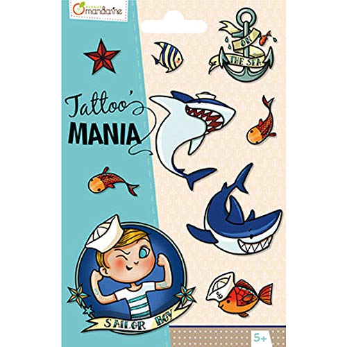 Avenue Mandarine CC004O - Un sachet Tattoo' Mania comprenant 1 feuille de tatoos 12,8X9 cm, Marin