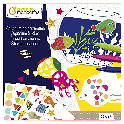 AVENUE MANDARINE - Kit Créatif de Coloriage et Gommettes - Thème Aquarium de Gommettes - Avec 12 Feutres, 6 Aquariums et Animaux Marins à Colorier - Activité Manuelle et Créative - Dès 3 ans - KC043C