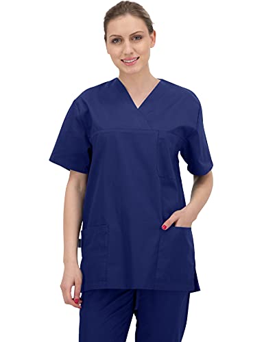 B-well ANGEL Unisex Casaca Sanitaria para Mujer y Hombre Cuello V, Manga Corta, Uniforme Casacas Sanitarias Mujer/Hombre azul L