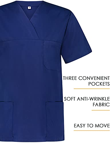 B-well ANGEL Unisex Casaca Sanitaria para Mujer y Hombre Cuello V, Manga Corta, Uniforme Casacas Sanitarias Mujer/Hombre azul L
