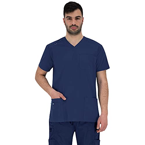 B-well Marco Casaca Hombre Casaca Sanitaria Hombre Casacas Hombre Medico de Manga Corta con Cuello en V, Azul, XXXL