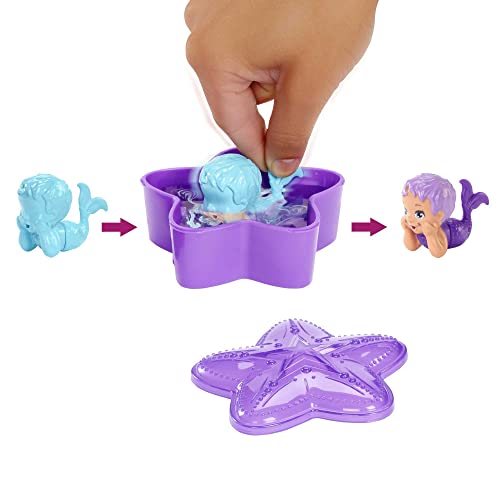 Barbie Sirena Bebé Color Reveal - Serie Sirenas Arcoíris - 5 Sorpresas - Cambia de Color - Muñeca, Accesorios y Mascota - Regalo Para Niños de 3+Años