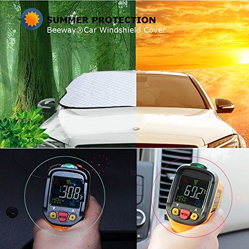 BEEWAY Protector de Parabrisas, Protector para Parabrisas Cubierta de Parabrisas Coche Protege de Hielo, Nieve, Rayos UV, Sol y Lluvia, Funda Plegable Parabrisa Delantero Universal - 147*100
