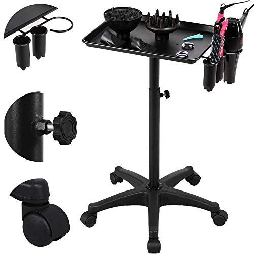BELTOM Carro de Trabajo de Aluminio Profesional para peluquerías y esteticistas con 5 Ruedas. Altura Ajustable - Negro