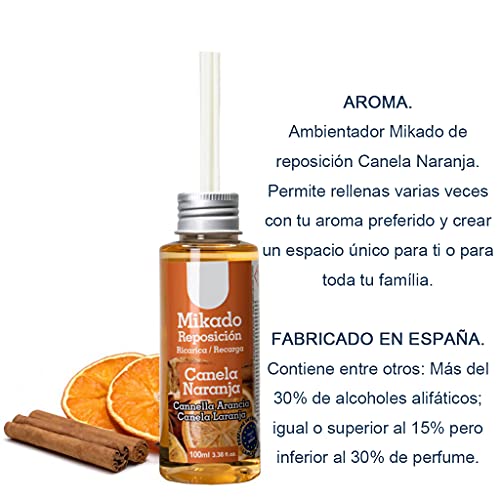 BESCH 3 Botes Mikado Reposición Ambientador para Hogar Aroma Canela Naranja 100ml