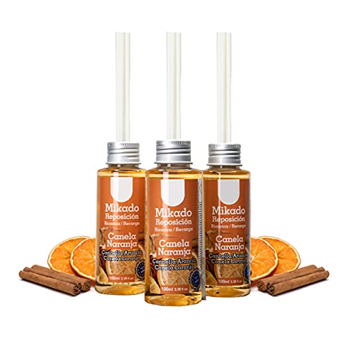 BESCH 3 Botes Mikado Reposición Ambientador para Hogar Aroma Canela Naranja 100ml
