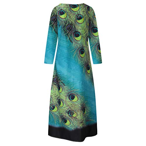 Bestyyo Ropa para mujer Venta Liquidación Casa clother Día de San Valentín Tamaño Más Manga Larga Estampado Pavo Real Largo Maxi Vestido Boho Verano Playa Vestido