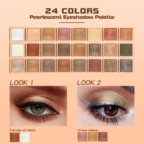 Beteligir Paleta de sombras de ojos mate y brillante, Paleta de sombras de ojos en oro desnudo Natural Naked Smokey Warm Neutral 24 tonos, Sombras de ojos cálidas de larga duración, eyeshadow (01)