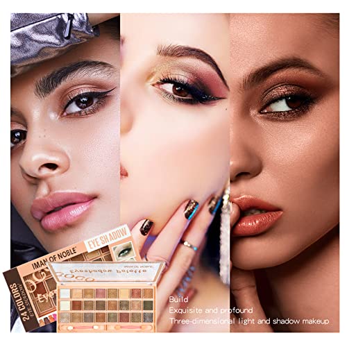 Beteligir Paleta de sombras de ojos mate y brillante, Paleta de sombras de ojos en oro desnudo Natural Naked Smokey Warm Neutral 24 tonos, Sombras de ojos cálidas de larga duración, eyeshadow (01)