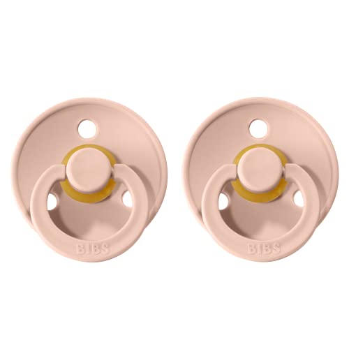 BIBS Colour Paquete de 2 chupetes. Libre de BPA, Tetina redonda. Látex natural, Talla 2 (6-18 meses), Blush/Blush