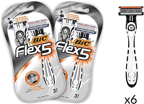 BIC Flex5 Maquinillas de Afeitar Desechables para Hombre, la recortadora de precisión, 2 Paquetes de 3