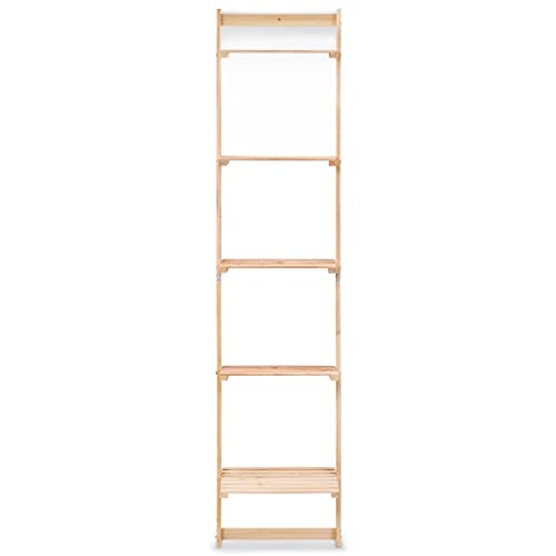 BIGTO Estante de escalera de madera de cedro, beige, estante de pared y estantería de almacenamiento, estantería de 5 niveles, sala de estar, cocina, muebles de oficina (41,5 x 30 x 176 cm)