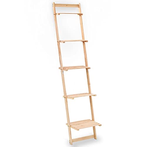 BIGTO Estante de escalera de madera de cedro, beige, estante de pared y estantería de almacenamiento, estantería de 5 niveles, sala de estar, cocina, muebles de oficina (41,5 x 30 x 176 cm)