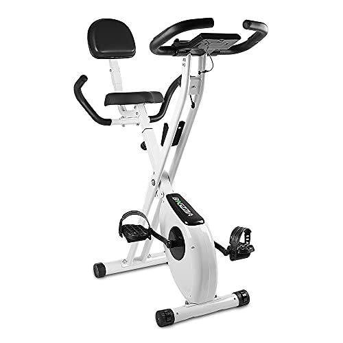 bigzzia Bicicleta estática, vertical y plegable con resistencia magnética/monitor LCD/sensores de pulso, ejercicio de fitness para gimnasio en casa