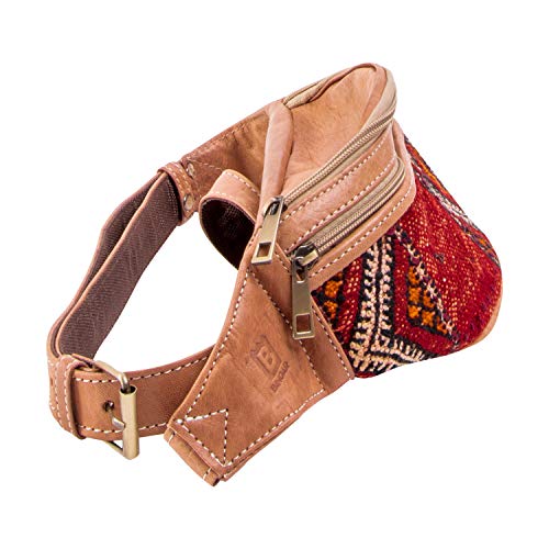 BINOAR - Riñonera de Piel con diseño de Kelim Marruecos
