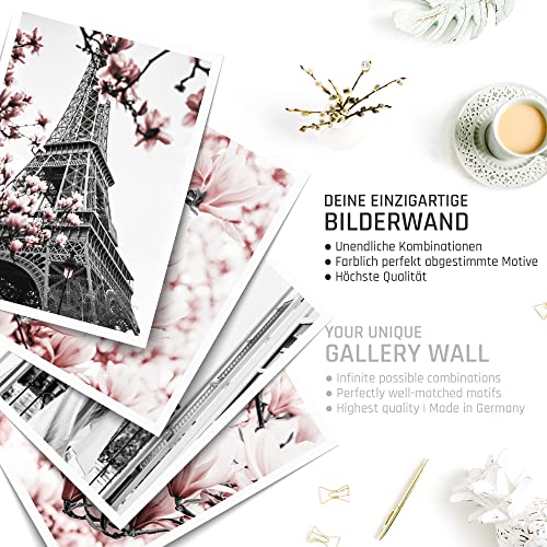 BLCKART Infinity Premium Rose Love - Juego de pósteres elegantes de doble cara, color rosa, imágenes para el salón, decoración de flores, imágenes de París (4 x A3, 2 x A4, sin marco, Rose Love)