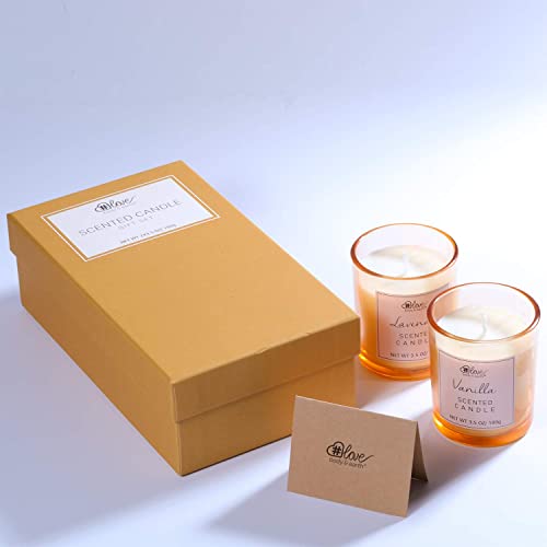 Body&Earth Love Vela Aromatica Vela Perfumada En Vaso 2 Piezas Vela de Soja Aromaterapia 100% Natural Lavanda/Vainilla Vela Decorativa de Relajación para Hogar/Baño Set de Regalo Mujer/Navidad/SPA