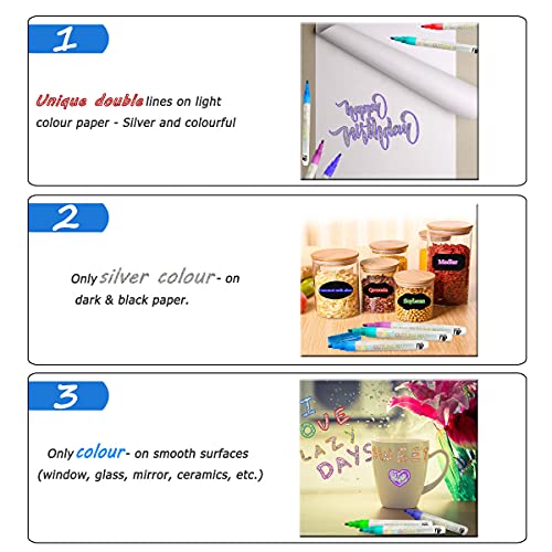 Bolígrafo Contorno, ULIFEME 16 Colores Bolígrafos de Contorno de Doble Línea para Tarjetas de Regalo, Saludos de Cumpleaños, Niños Pintando, Bricolaje, Manualidades y Dibujo de Fiest, Punta de 1-2 mm