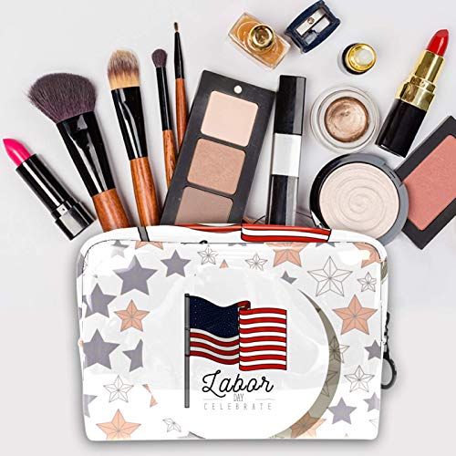 Bolsa de Maquillaje Bolsas de Aseo Organizador de cosméticos Bolsa con Cremallera para Mujeres Estrellas Marco Circular con Bandera Americana