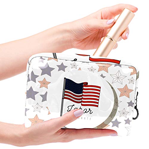 Bolsa de Maquillaje Bolsas de Aseo Organizador de cosméticos Bolsa con Cremallera para Mujeres Estrellas Marco Circular con Bandera Americana