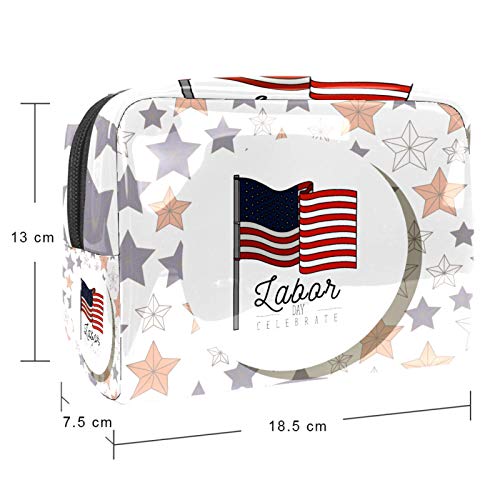 Bolsa de Maquillaje Bolsas de Aseo Organizador de cosméticos Bolsa con Cremallera para Mujeres Estrellas Marco Circular con Bandera Americana