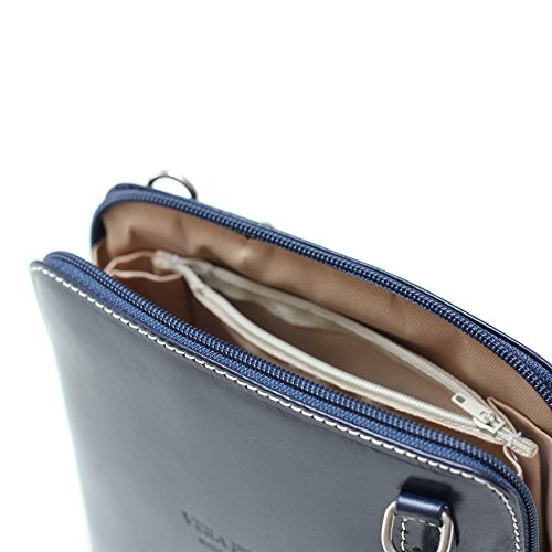 Bolso bandolera de cuero italiano para mujer, de tamaño pequeño, con correa para el hombro, color Azul, talla Small