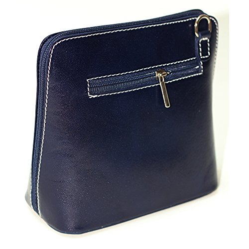 Bolso bandolera de cuero italiano para mujer, de tamaño pequeño, con correa para el hombro, color Azul, talla Small